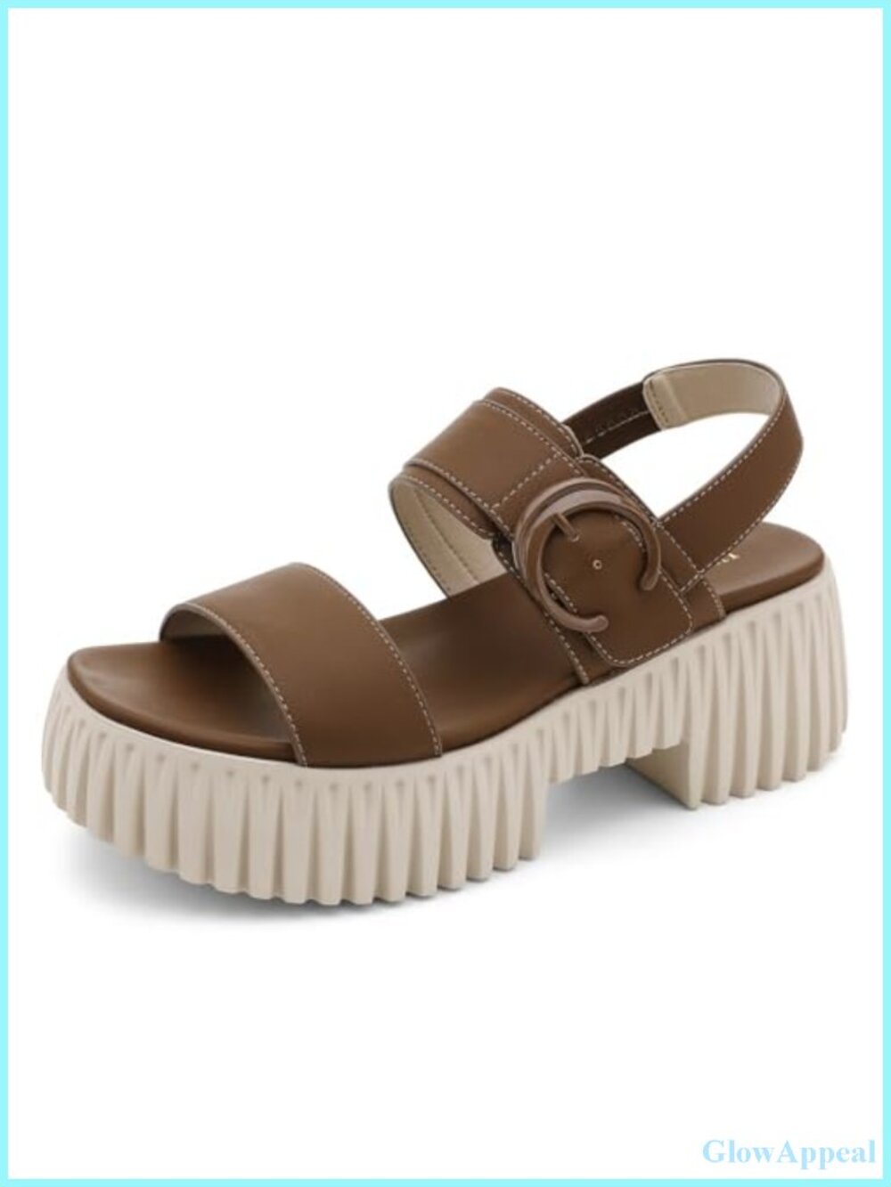 UBFEN Platform Sandals Chunky Block Heel Arch Support Hook & Loop Faux Leather